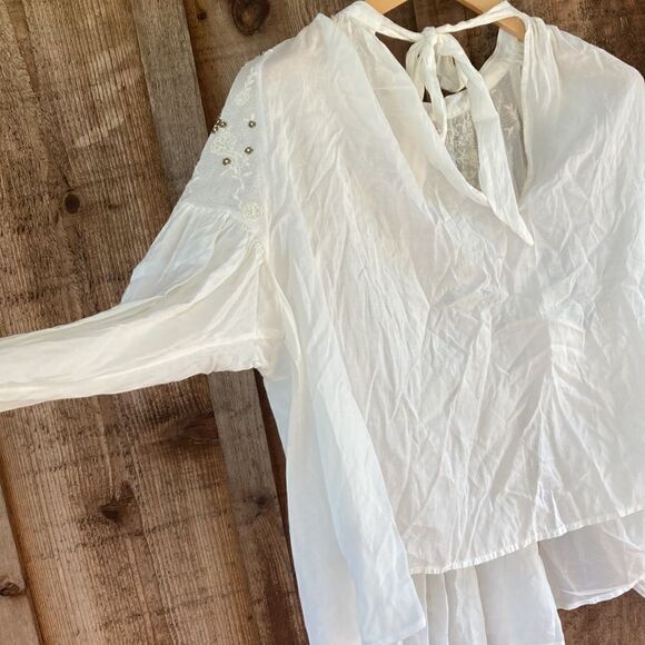 Free People Have It My Way Embroidered Top in Ivory-Bohemian Hippy Blouse - Picture 7 of 16